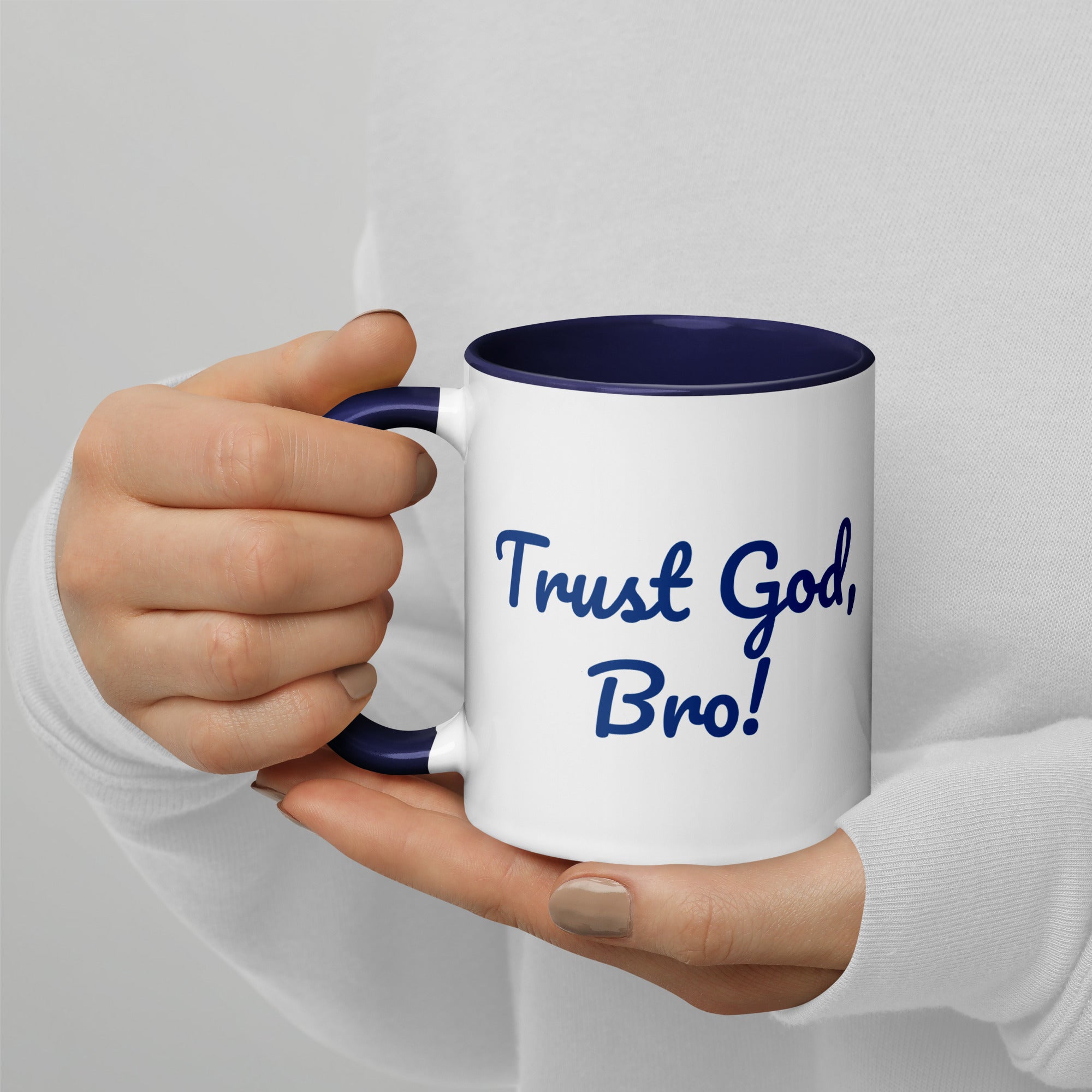 Trust God, Bro! Mug with Color Inside navy blue white